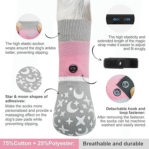 Miniatura 9 de BEAUTYZOO Calcetines antideslizantes para perros pequeños, medianos y grandes, protector de patas de perro con agarre para suelos de madera dura,