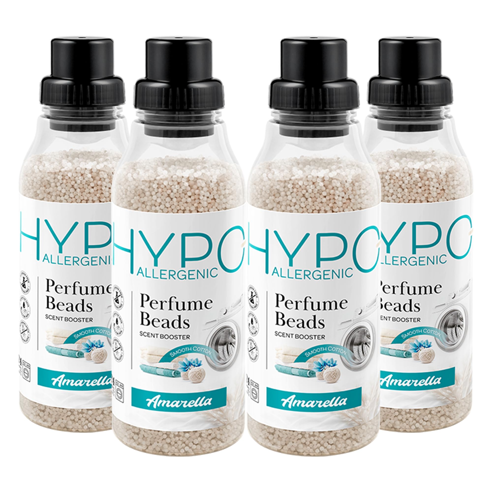 AMARELLA Hypoallergenic Wäscheduft Perlen Set 4×370 g - Duftbooster für Waschmaschine, allergenfreies Wäscheparfum Granulat, lang anhaltender Duft bis 10 Wochen, Duft: HYPOALLERGENIC