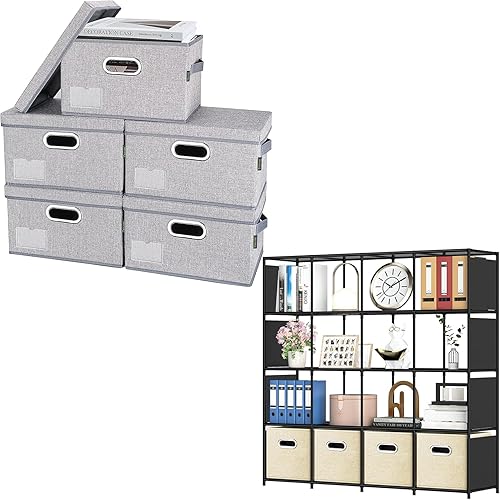 BALEINE Contenedores de almacenamiento con tapas (paquete de 5 medianos) + estante de almacenamiento de cubos (16 cubos)