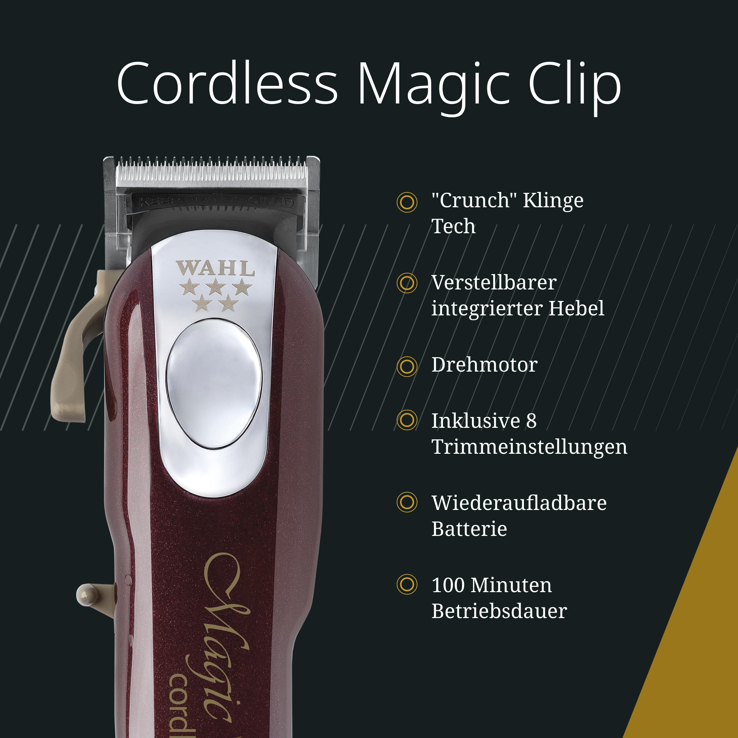 Wahl Cordless Magic Clip Haarschneidemaschine für Blending Rot