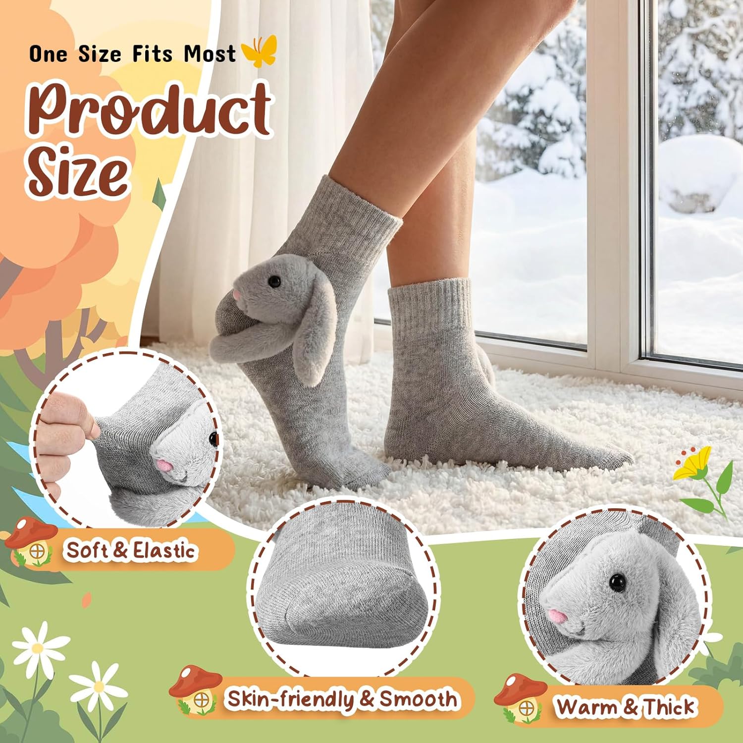 Glitopper 6 Pairs Women’s 3D Knit Animal Socks, Cute Hand Crocheted Hug Animals Socks Warm Winter Socks Gift Set for Women & Teens