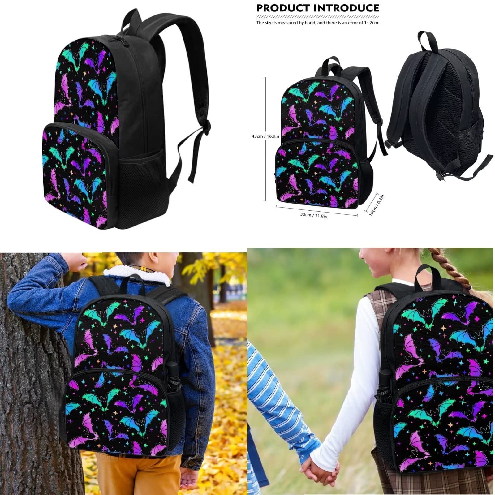 POLERO Mochila escolar de caballos para niños, juego de bolsas de almuerzo, estuche para lápices, 3 piezas, bolsas escolares, Bates de estrellas, Talla única, Mochila infantil