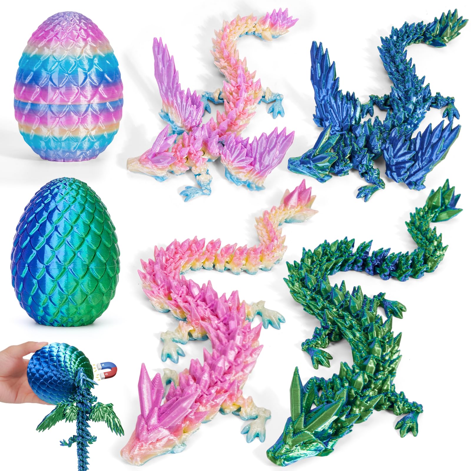 HIMS 2er Set 3D Gedrucktes Drachenei, Geheimnisvolle Drachenei mit Drache im Inneren, Realistisches Dracheneier mit Flügeln für Kinder Erwachsene, Überraschungs 3D Drache Im Ei Drachen Spielzeug