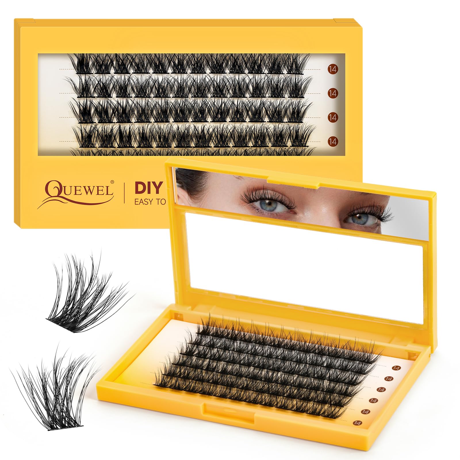 QUEWEL DIY Cluster Lashes - Individual Volume False Eyelashes, Soft & Light, Segmented, For Makeup Home Use (Honey01-D-MIX8-16mm) — view 35