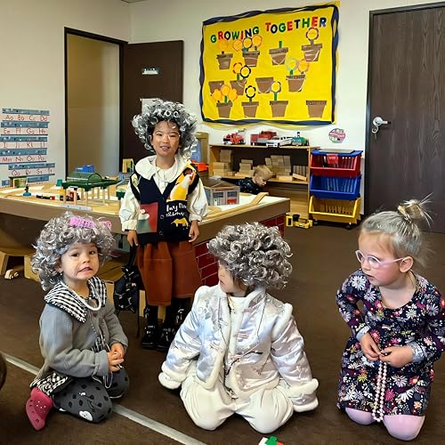 Miniatura 2 de Peluca de disfraz de anciana para niñas, pelucas de abuelita para el día 100 de escuela (blanco)