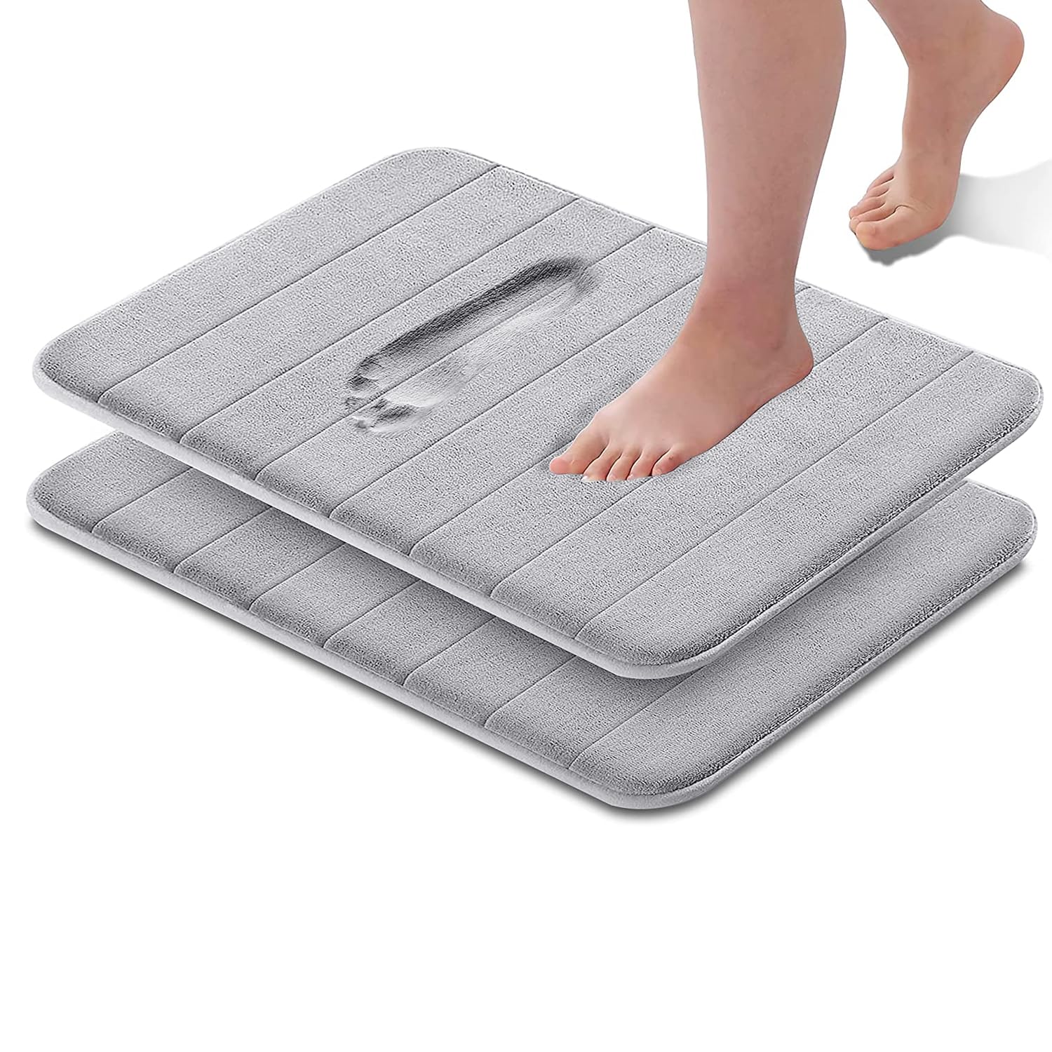 Imperial Rooms Memory Foam Bath Mat 2 Pack Silver 40 x 60 cm Extra Soft & Comfortable Bathmat Non Slip Super Absorbent Machine Washable Bathroom Mat