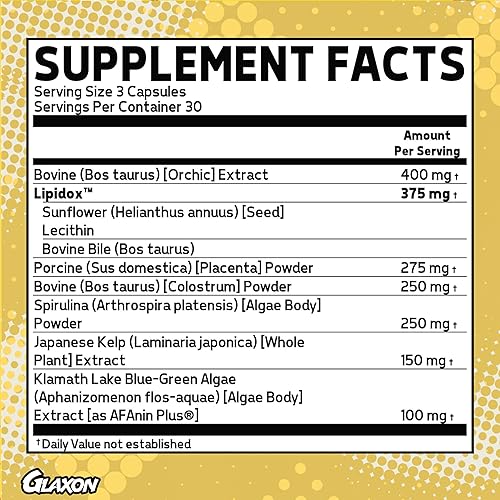 Miniatura 2 de Glaxon Flight Regenerate, 90 cápsulas, suplemento de recuperación y construcción muscular con calostro bovino, espirulina y algas, proporciona