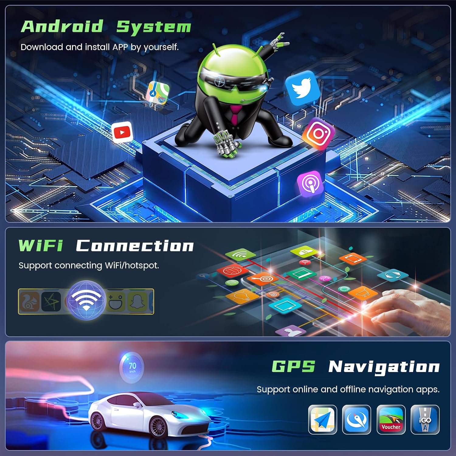[4Core 64G] Android 15 Car Stereo for Ford Expedition 2007-2014(Manual A/C), Hikity 9'' Touchscreen Expedition Radio Wireless CarPlay Android Auto GPS Mirror Link 5G WiFi Bluetooth FM/EQ Backup Camera