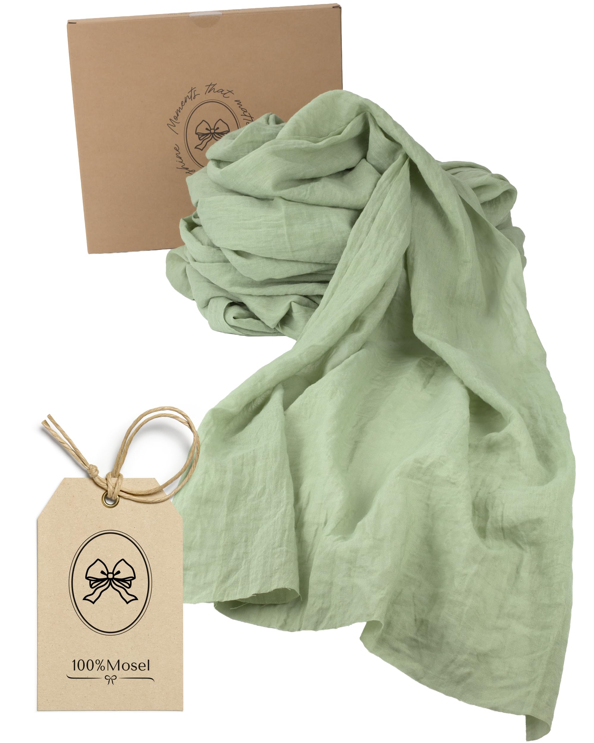 100%Mosel Musselin Dekostoff, in Soft Green (48 cm x 5 m), 66 g/m², sehr dünner Tischläufer, zarte Tischdeko für Geburtstage & Hochzeiten, Tischband als Bunte Dekoration zu besonderen Anlässen
