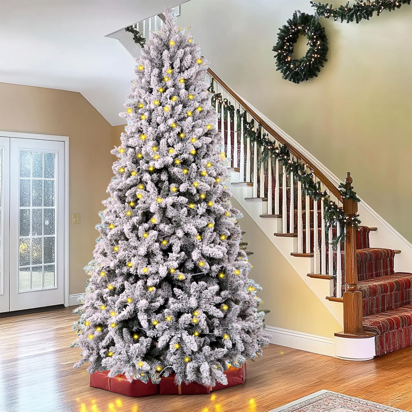 pre lit dressed christmas tree 9 FT Pre-Decorated Artificial Christmas Tree with Prelit Lights, Pinecones and Berries