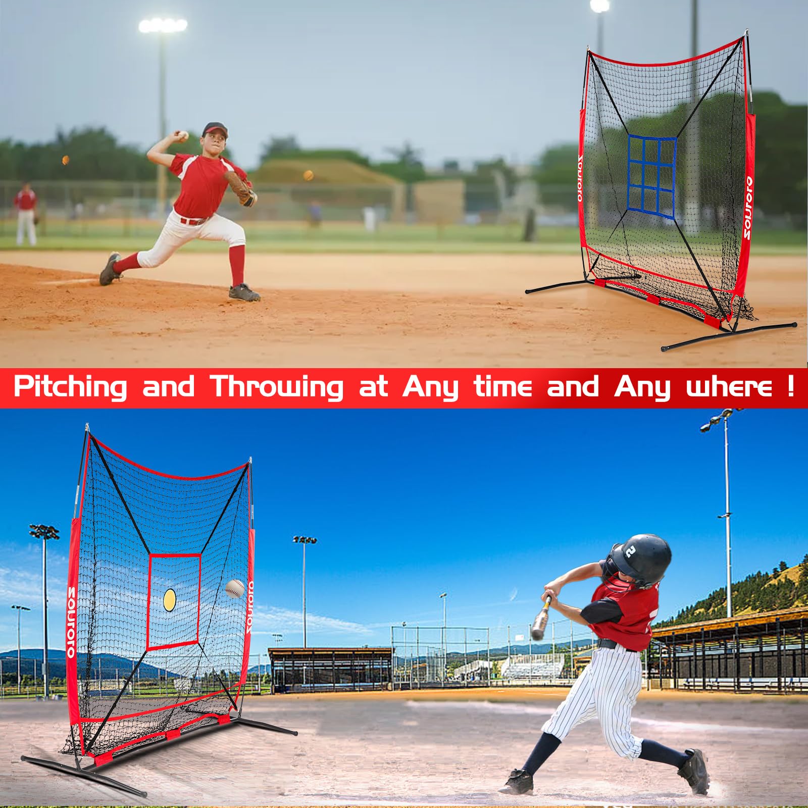 Zonlolo 6 x 6 FT Baseball Net with 3 Diffferent Targets, Portable Practice Net for Batting，Hitting，Pitching and Throwing,Compact Package with Small Carrying Bag，Great for Kids