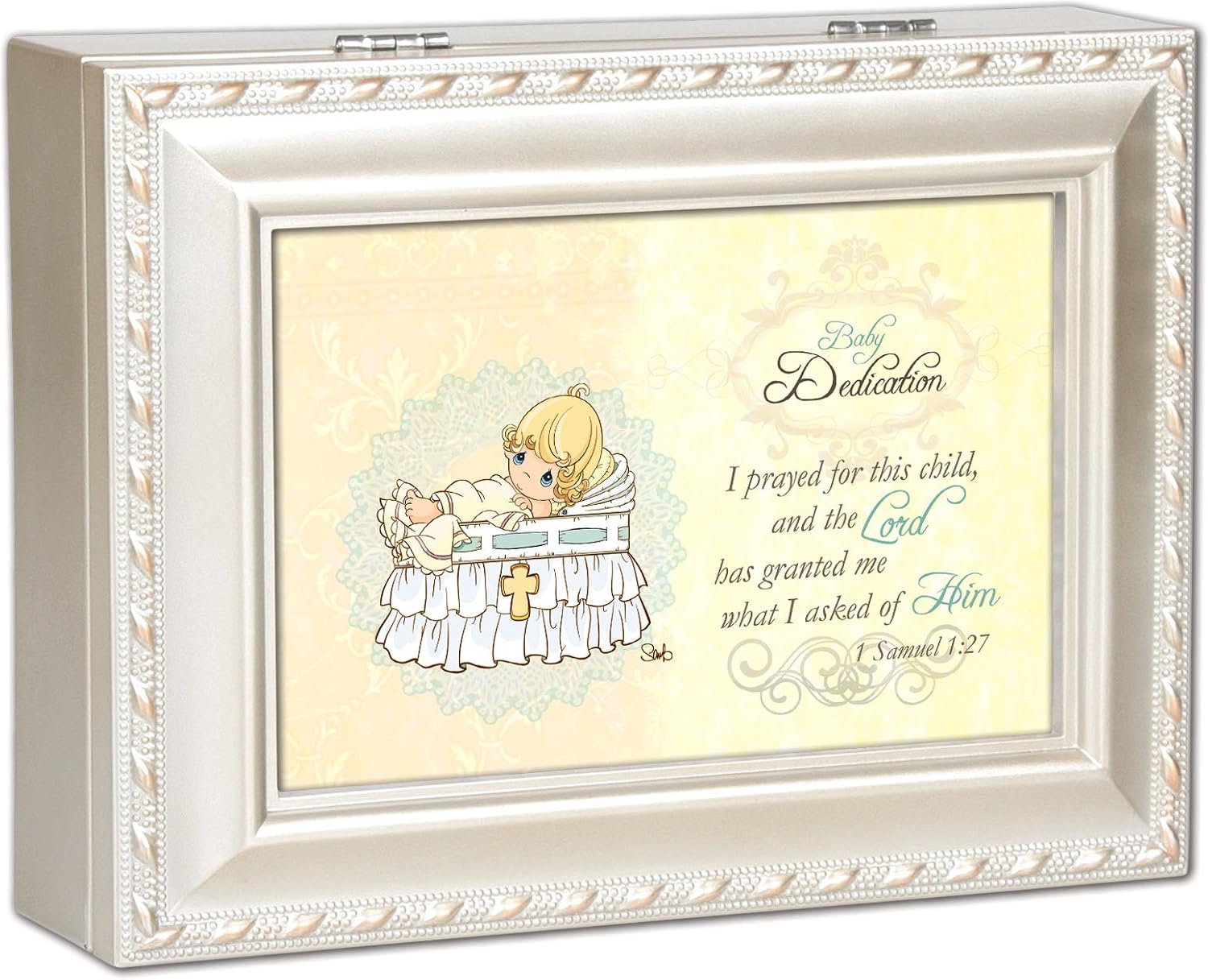 Cottage Garden Precious Moments Baby Dedication Champagne Silver Traditional Music Box Plays Jesus Loves Me