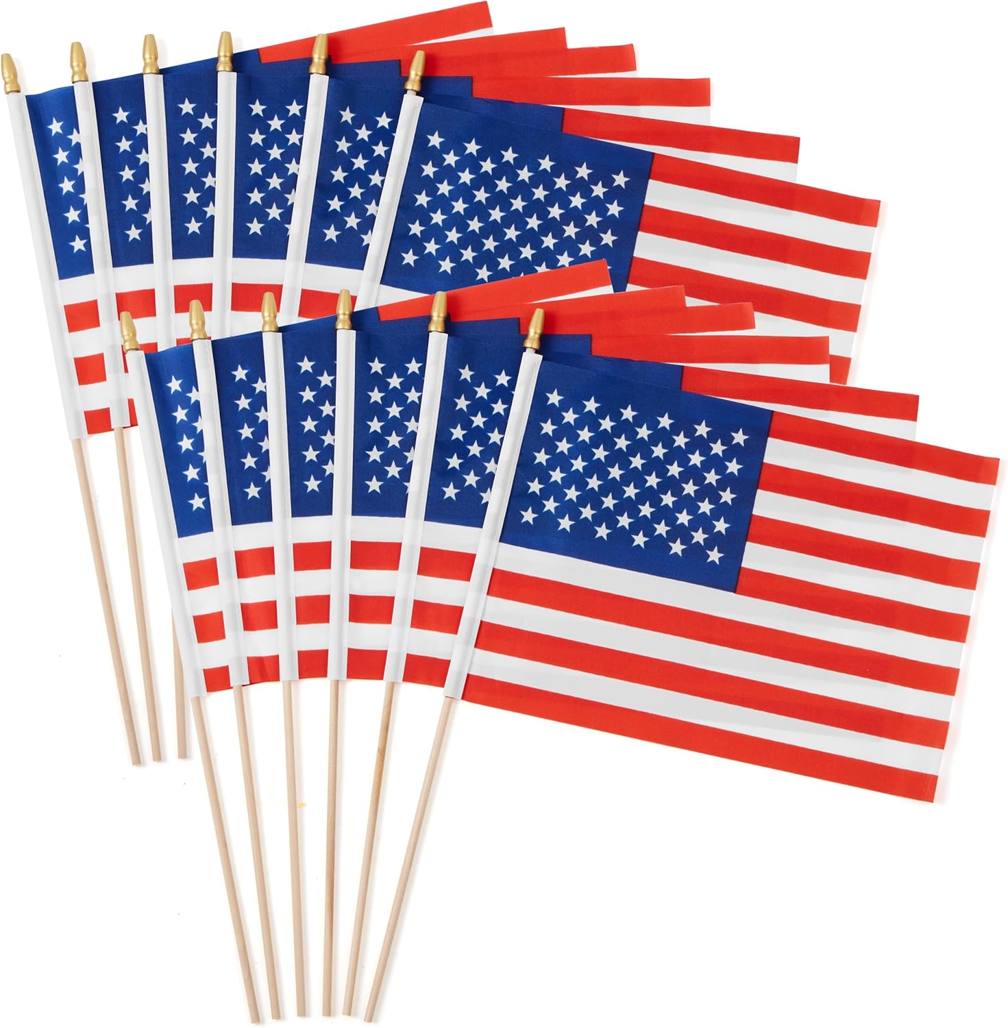 JOYIN 12 Pcs 11'' x 8'' July 4th American Flags with Sticks, Fabric USA Flags with Wooden Poles, Handheld Flags for Patriotic Parade Outdoor Yard Decor, Memorial Independence Day Party Supply