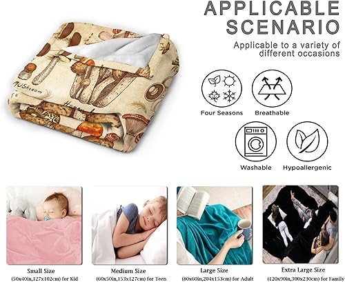 Miniatura 7 de Nagasena Manta vintage de hongos, manta cálida para cama para sofá y mascota, ultra lujosa, cálida y acogedora para todas las estaciones, tamaño