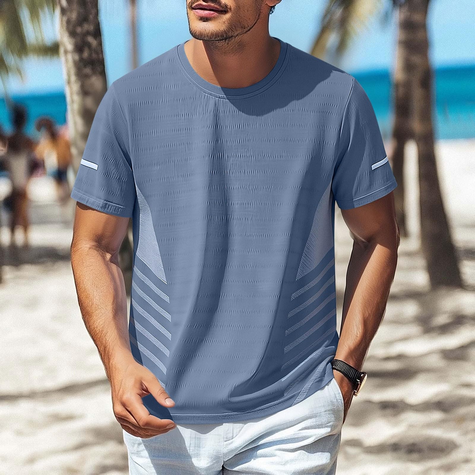 Mens T-Shirts Workout Shirts Casual Short Sleeve Athletic Quick Dry T-Shirt Lightweight Cooling Gym Running Fit Tops — view 2
