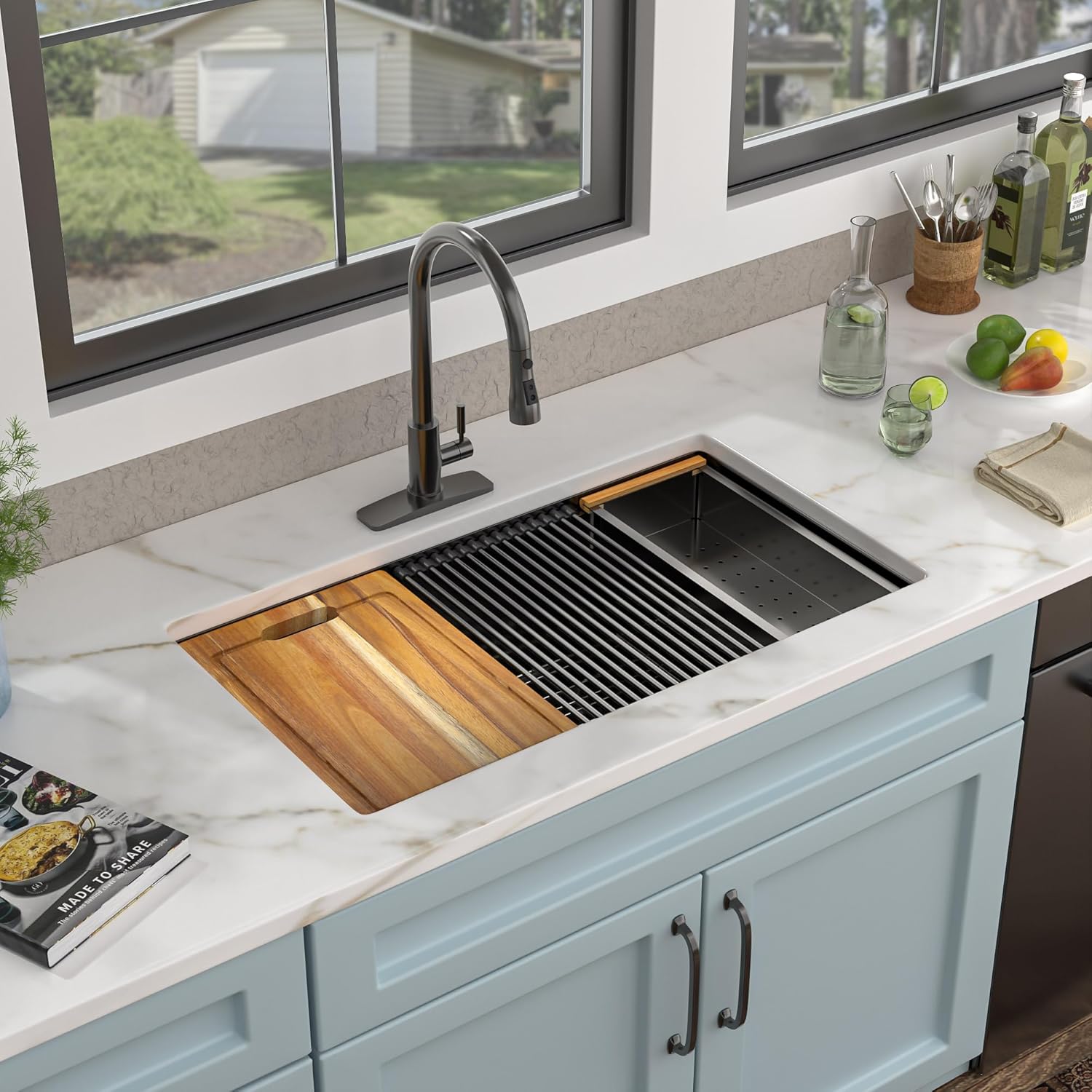 36 Undermount Kitchen Sink Black - Fulorni 36"x19" Kitchen Sink Ledge Workstation Gunmetal Black NANO-PVD 16 Gauge 304 Stainless Steel Under Counter Large Single Bowl Basin