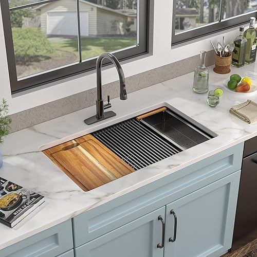 Miniatura 47 de Fregadero de lavandería de 21 x 18 pulgadas de montaje bajo encimera – Acero inoxidable 304 de calibre 16 cepillado dorado NANO-PVD de 12 pulgadas