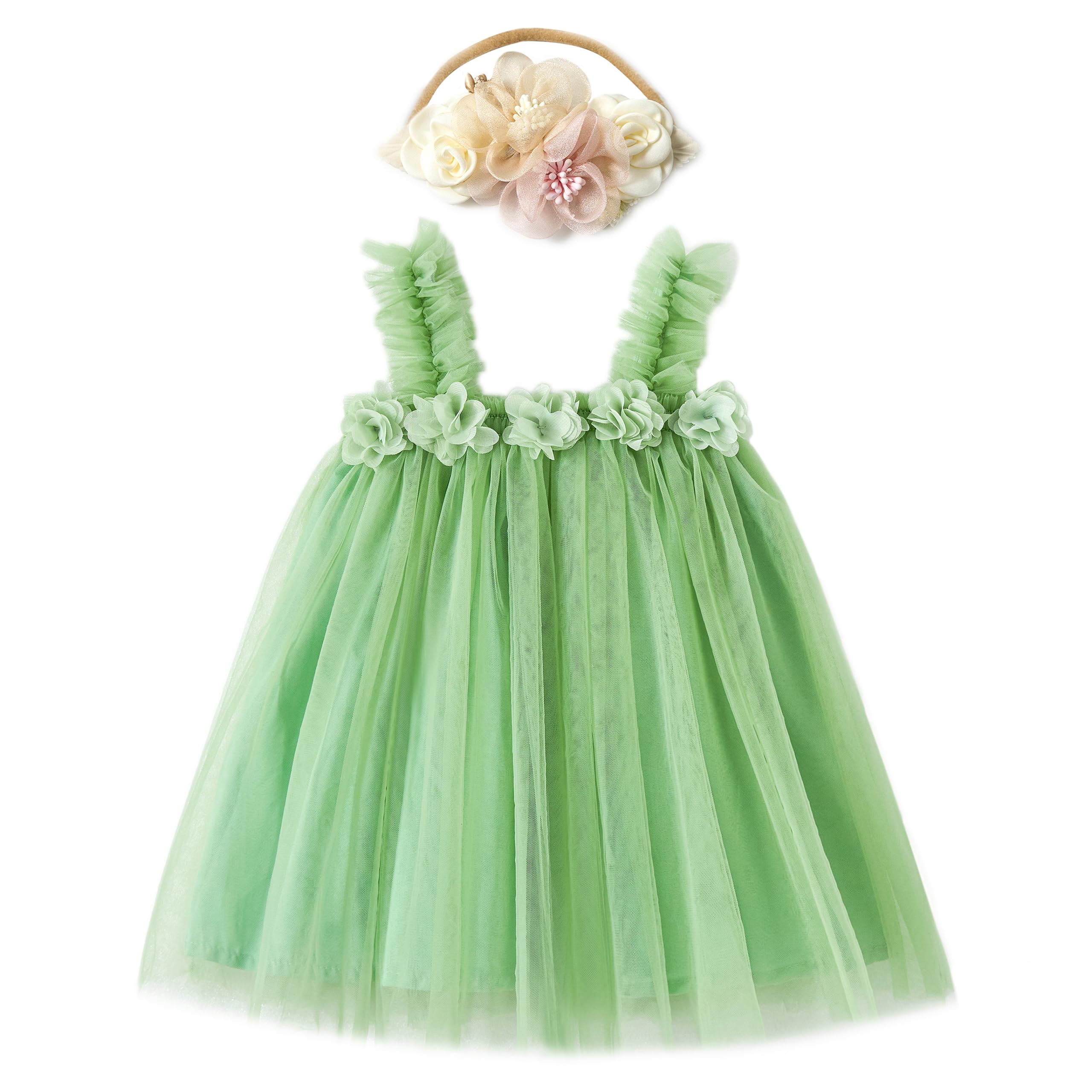 Miipat Robes Bébé Fille Jeune Enfant Princesse Tulle Tutu Robe vec Ceintures de Tête Florale pour Gâteau Cassé Fête d'anniversaire Prise de Photos Mariage