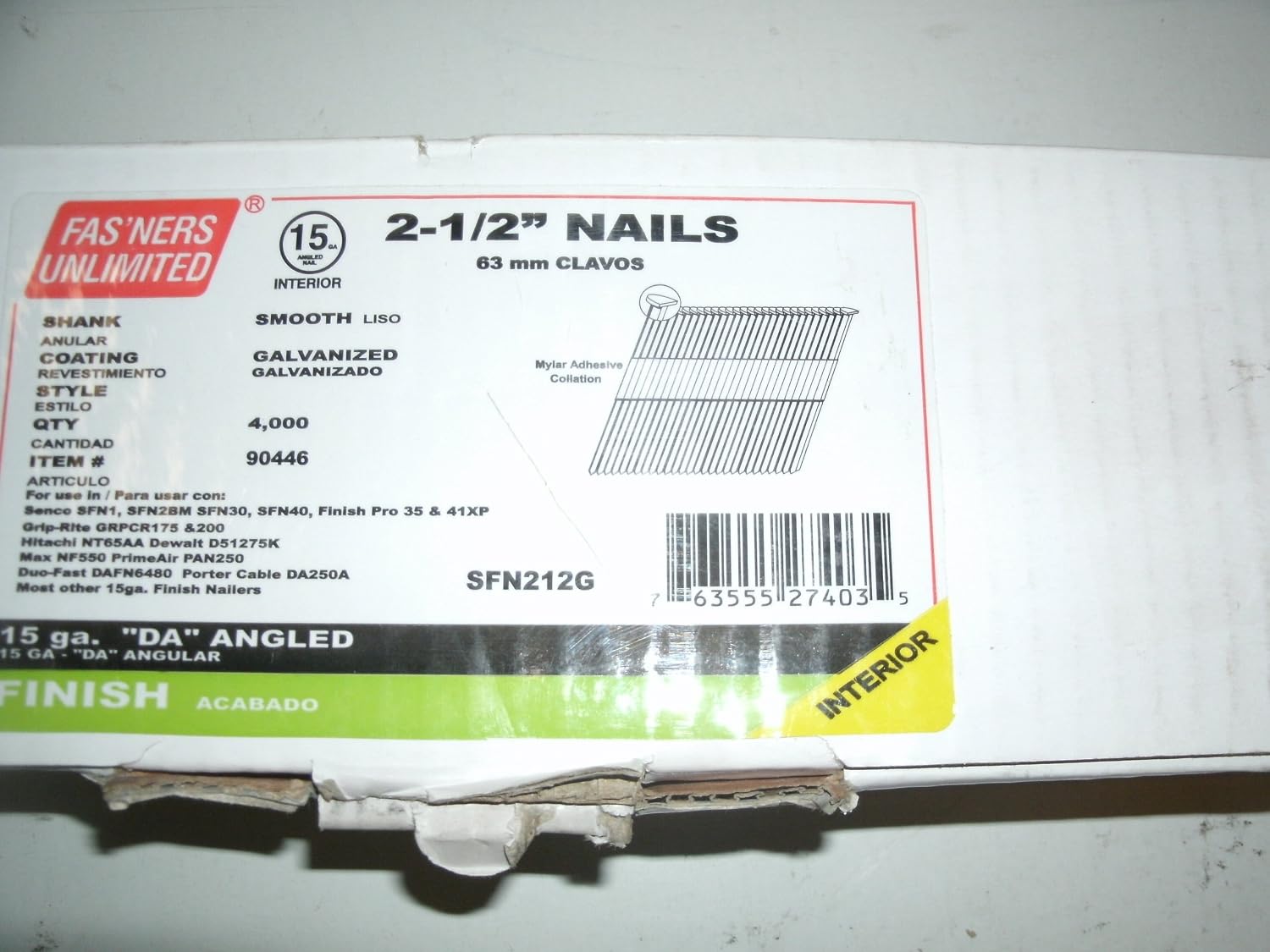 Fas'ners Unlimited 2-1/2" 15-Gauge Finishing Pneumatic Nail Item#90446 Model#SFN212G UPC# 763555274035