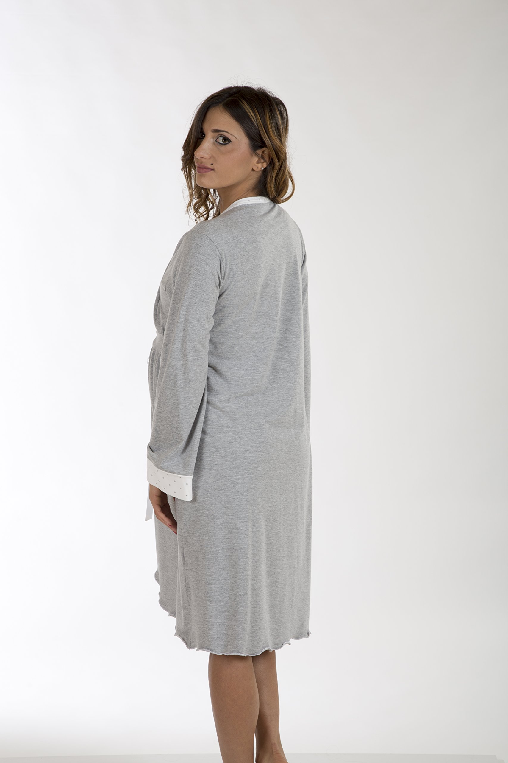 Premamy - Vestaglia da Notte per Premaman, Modello con Fiocco, Cotone bielastico, Pre-Post Parto
