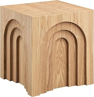 espidoo 15.74" Square Side Table: Modern MDF Accent Table with Arched Carving - Compact Design for Small Spaces & Studio Use as End Table/Nightstand