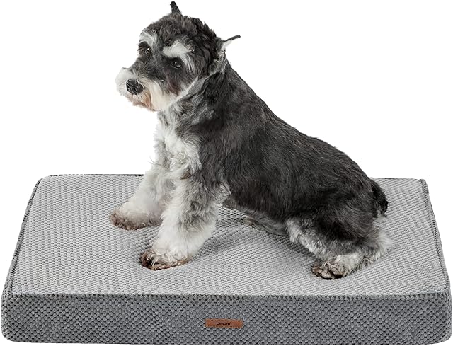 Lesure Dog Bed Medium Washable - Memory Foam Dog Mattress for Crate, Orthopedic Flat Bed with Removable Waterproof Cover for Puppy Small Dog, Grey, 74x46x8cm