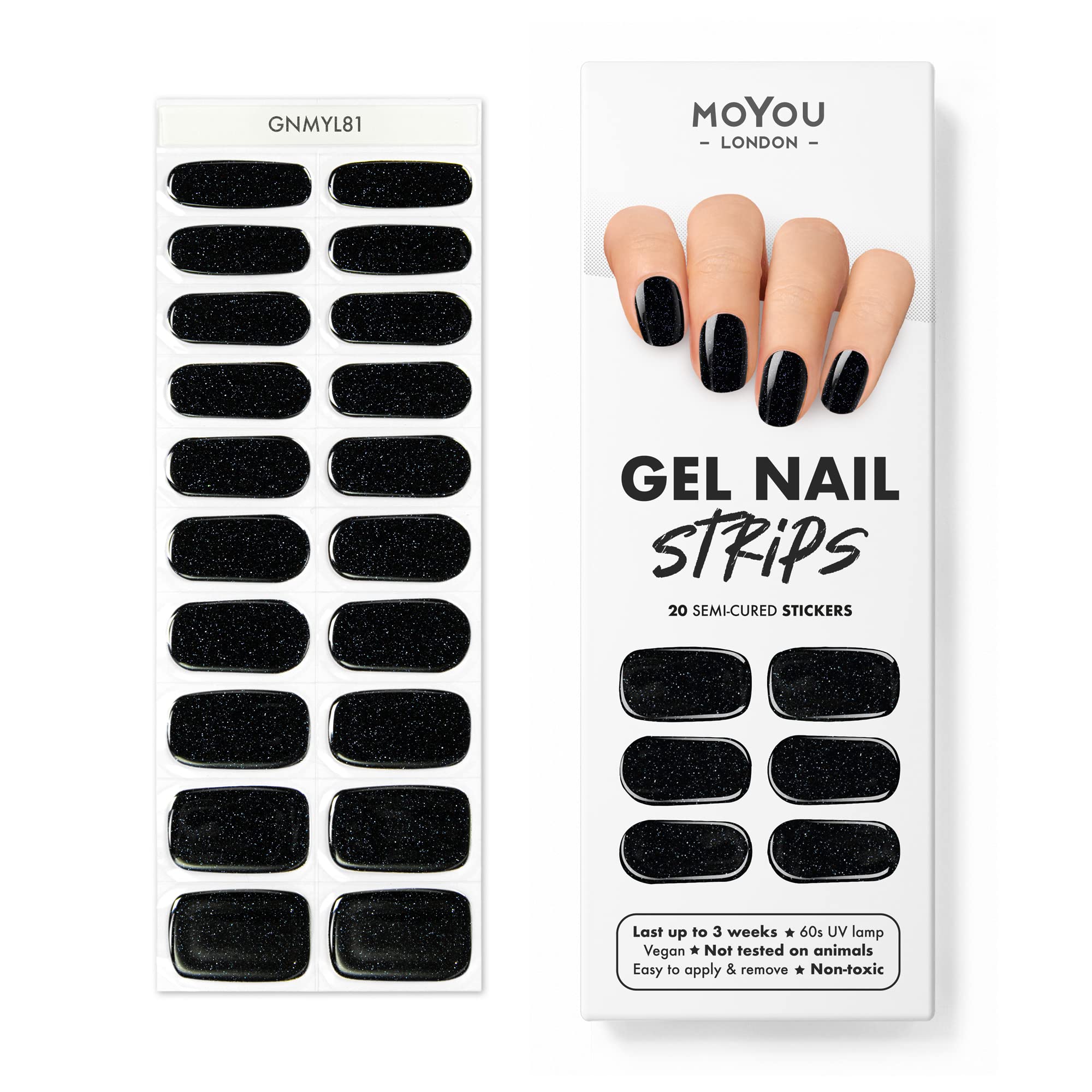MOYOU LONDON Semi Cured Gel Nail Strips - 20 Pcs. Nail Wraps for Salon-Quality Manicure - Works with Any UV Nail Lamp - Easy to Apply, Trim, & Remove Gel Nail Stickers
