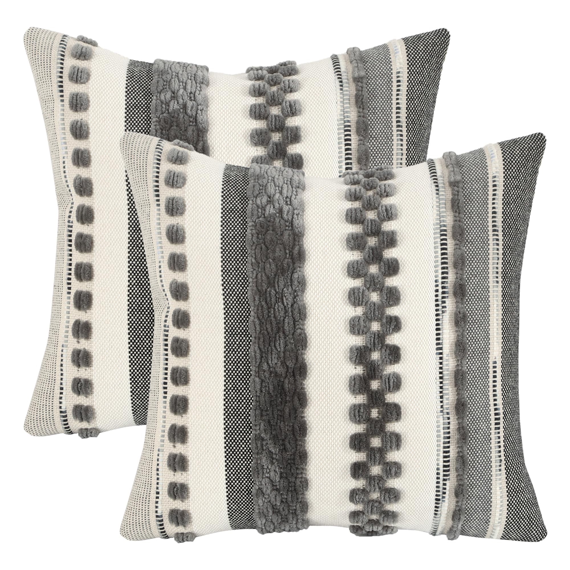 Tosleo Chenille Gray Stripe Throw Pillow Cover Farmhouse Pillow Covers 18x18 Set of 2 Boho Throw Pillow Covers Striped Decorative Pillows Cushion Covers for Couch Sofa Bedroom