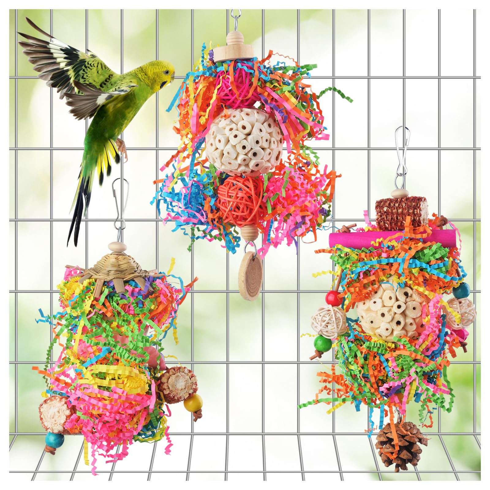Bird Toys, Parakeet Foraging Toy, Hanging Chewing Toy, Bird Cage Accessories – Suitable for Cockatiels, Budgies, Lovebirds, Conures and Other Small Parrots
