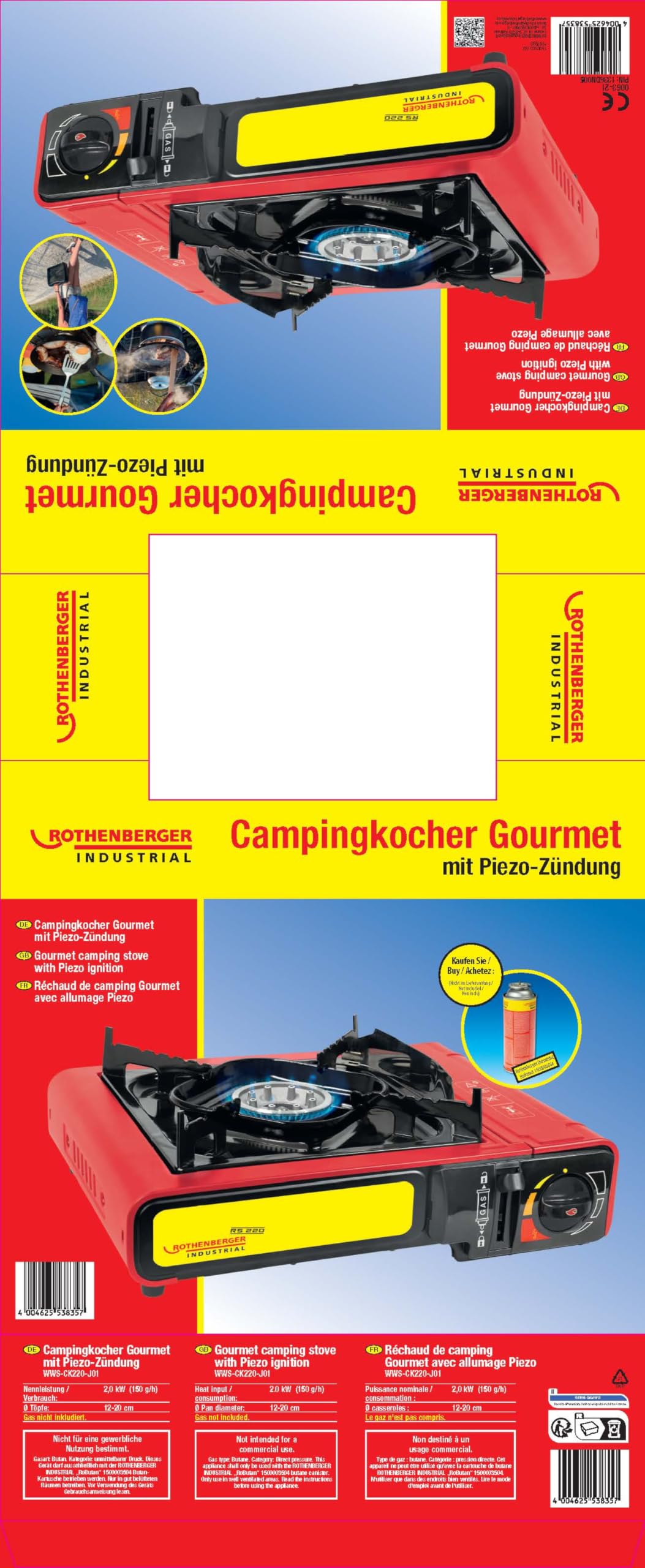 ROTHENBERGER Hornillo de camping industrial con encendido piezoeléctrico, en maletín