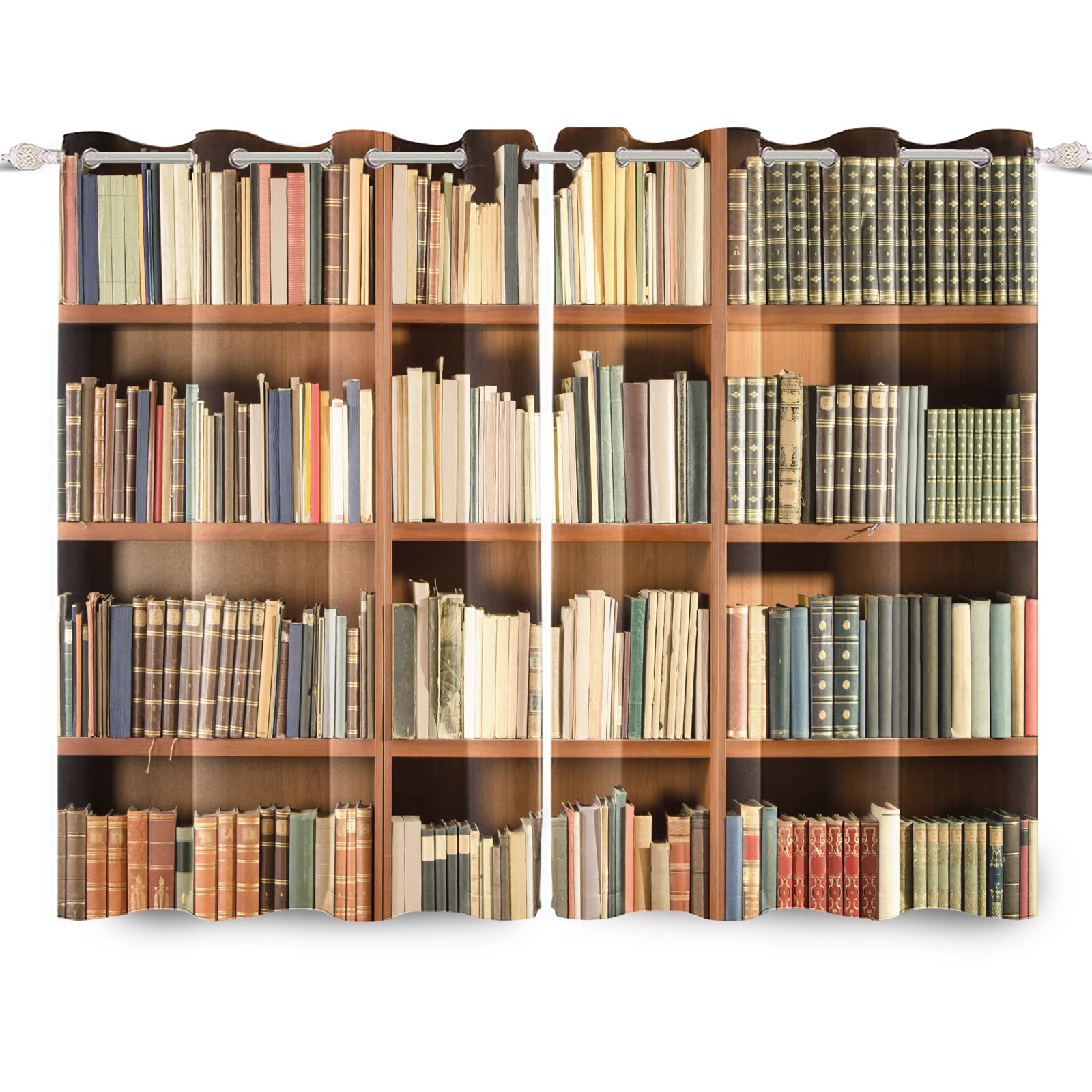 Vintage biblioteka regał na książki zaciemniające zasłony okienne do gabinetu dekoracja retro regał design zachodnie klasyczne książki tematyczne zasłony edukacyjne do klasy, 140 x 229 cm, 2 panele
