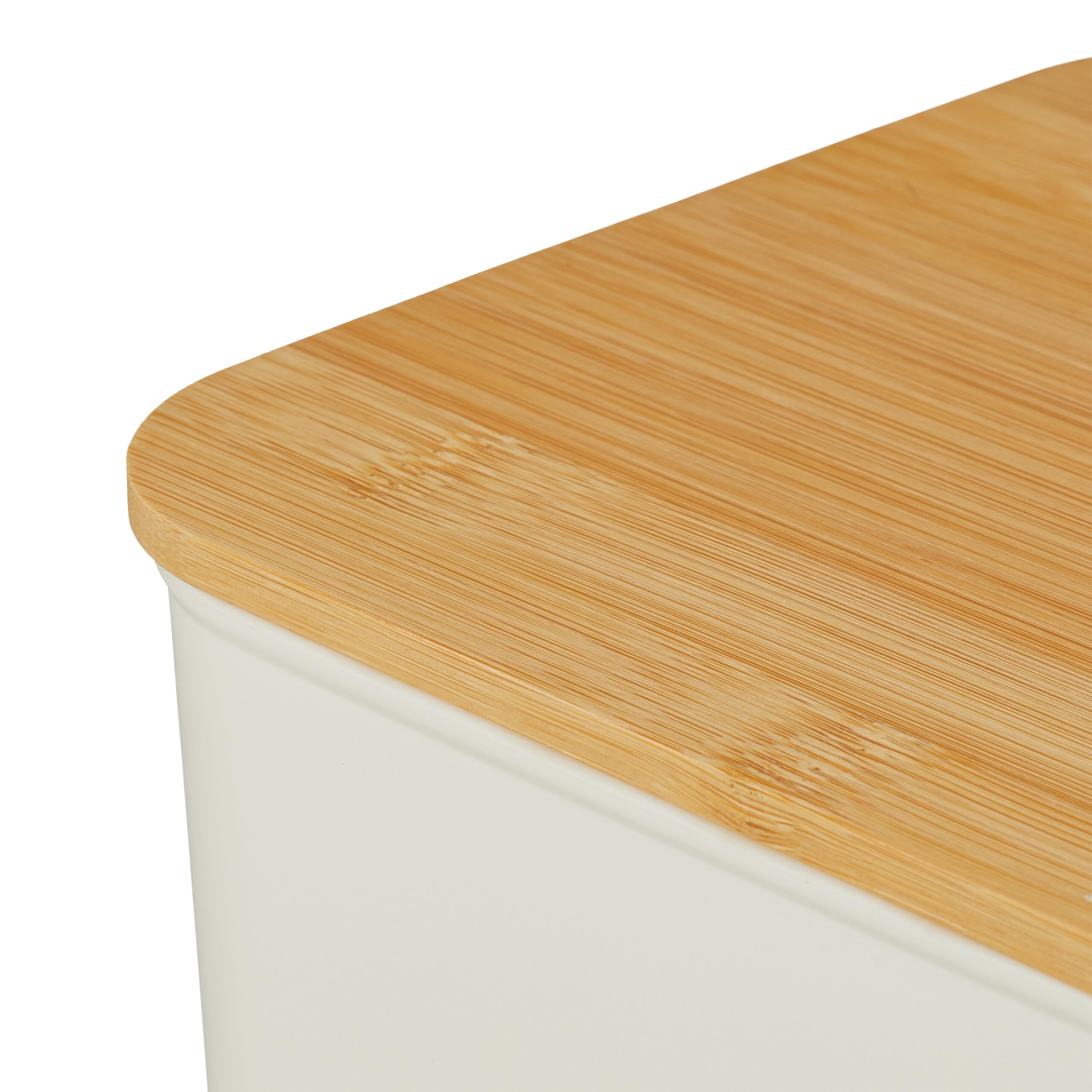 Relaxdays Caja de Almacenamiento con Tapa, Set de 4, plástico y bambú, Asas, 16x26x17.5 cm, Blanco