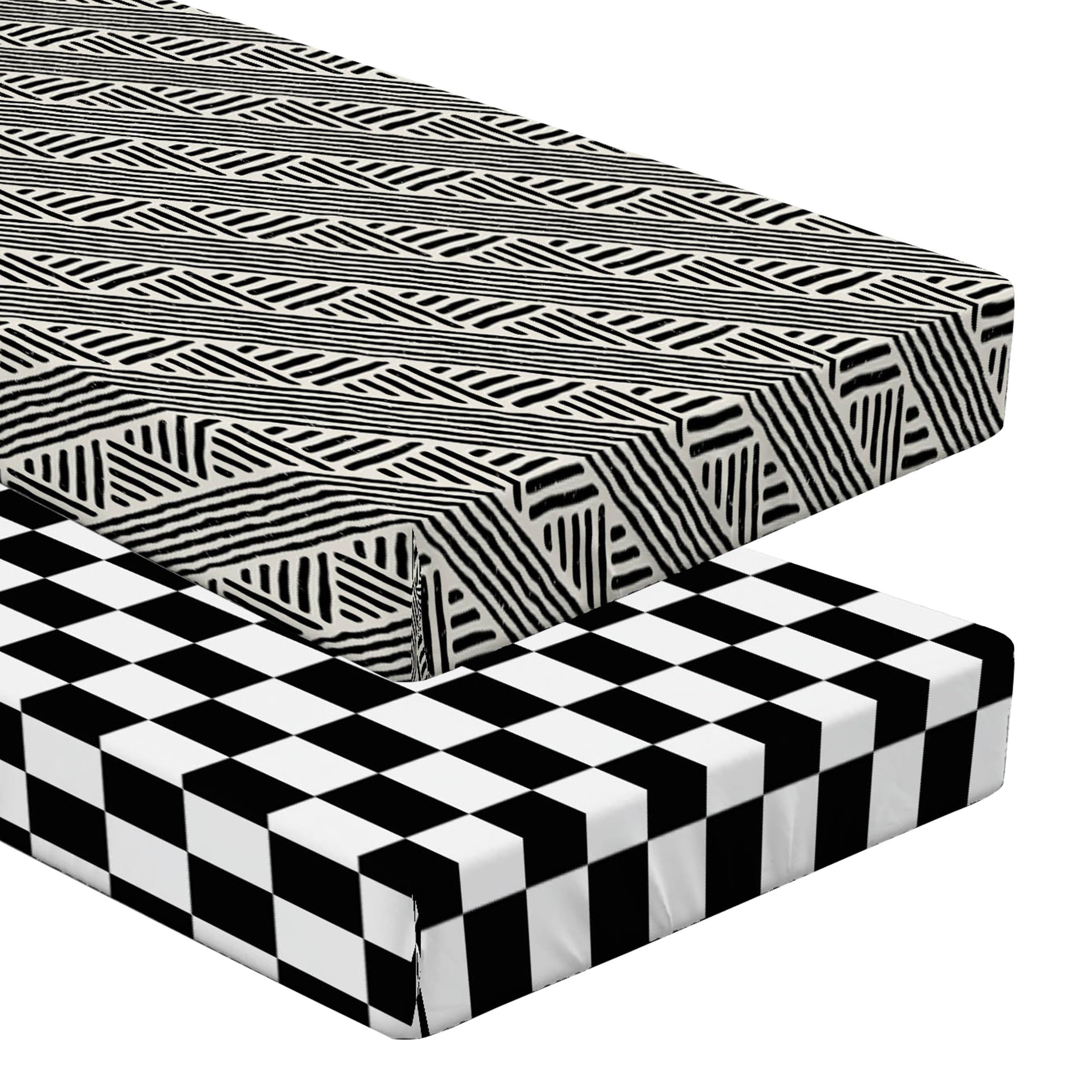 Ambesonne Monochrome Fitted Sheet Set, Abstract Diagonal Stripes Classic Checkered Squares Race Flag Like, 2 Pack Comfortable Bedding All-Round Elastic Pocket, Twin Size, Charcoal Grey and White