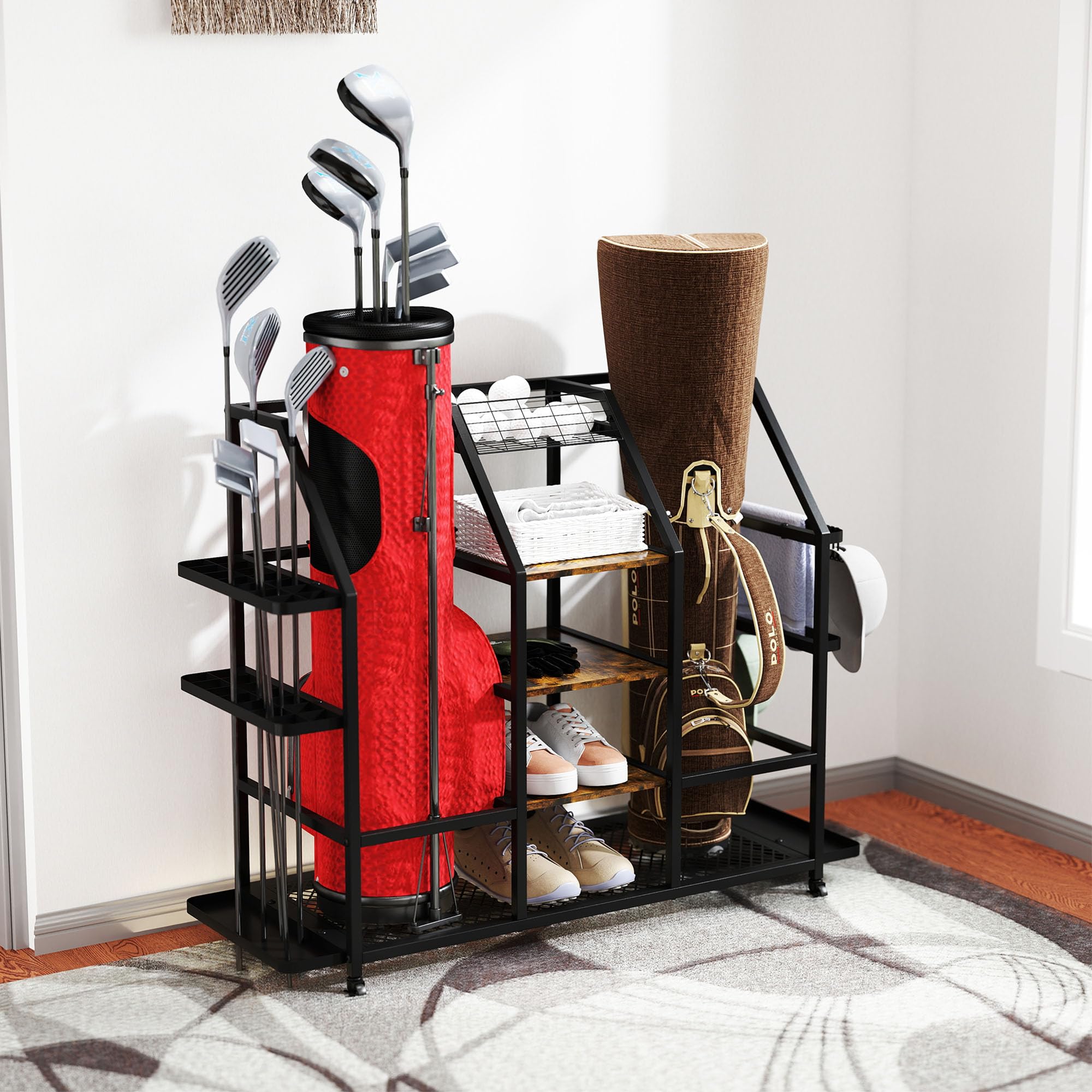 Borsa da golf, organizer per mazza da golf, extra grande, con ruote, in metallo, per 2 borse da golf, accessori da golf, per cantine, campi da golf, club