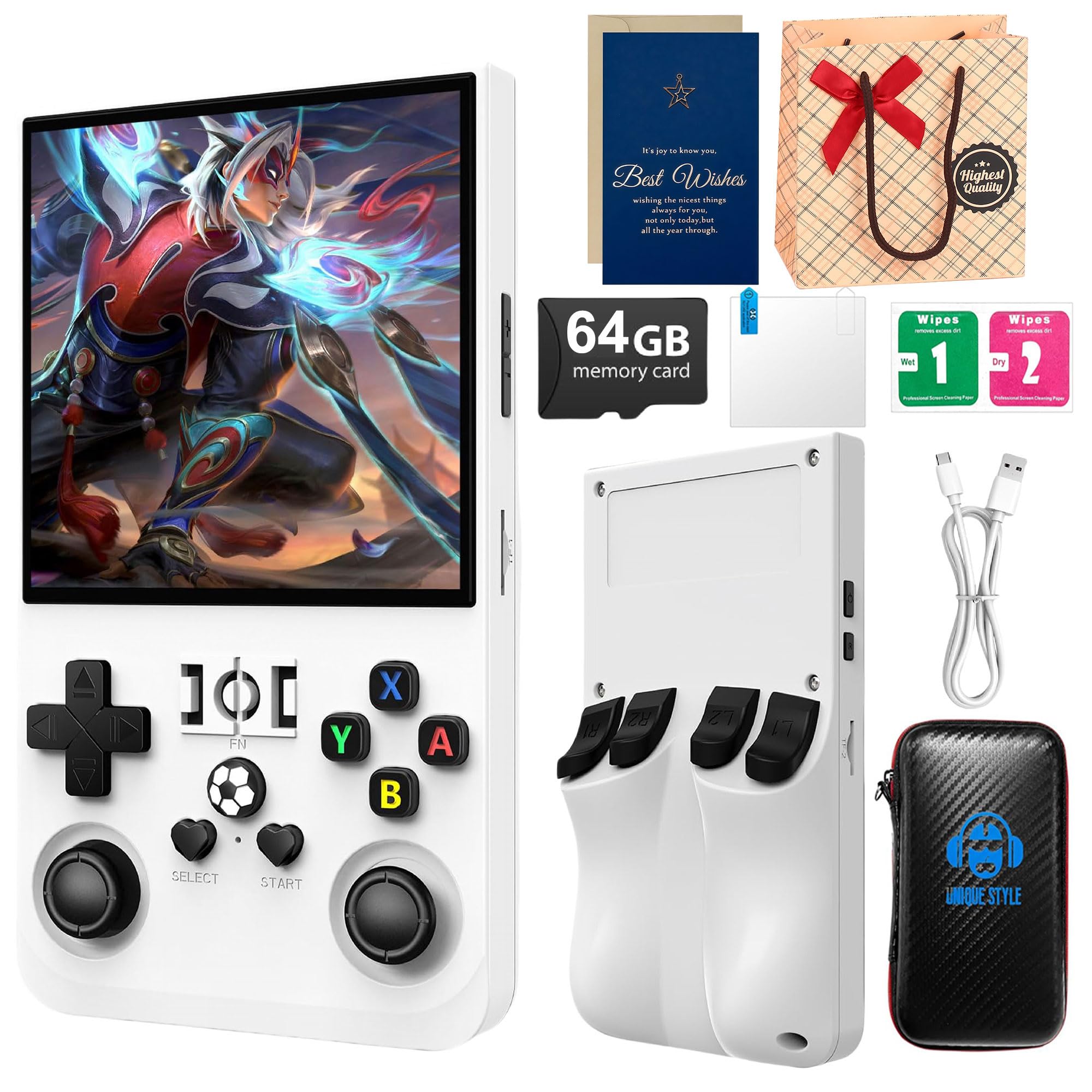 R36MAX 2025 Retro Handheld Game Console,4.0" 4K HD IPS Screen,Open Source Linux System,18000+ Preloaded Games,64GB Memory,4000mAh Battery Portable Gaming with Christmas Card & Gift Box (White 64Gb)