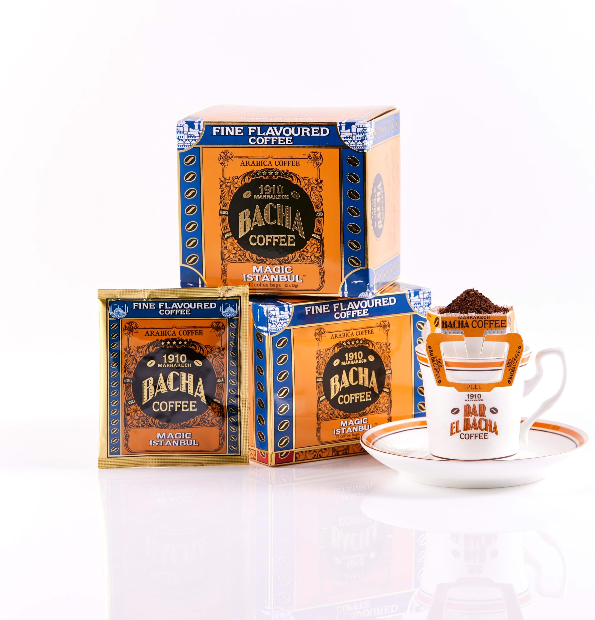 Bacha Coffee | Magic Istanbul Fi Flavoured, 100% Arabica Specialty Coffee, 12 Coffee Drip Bags, Gift Box