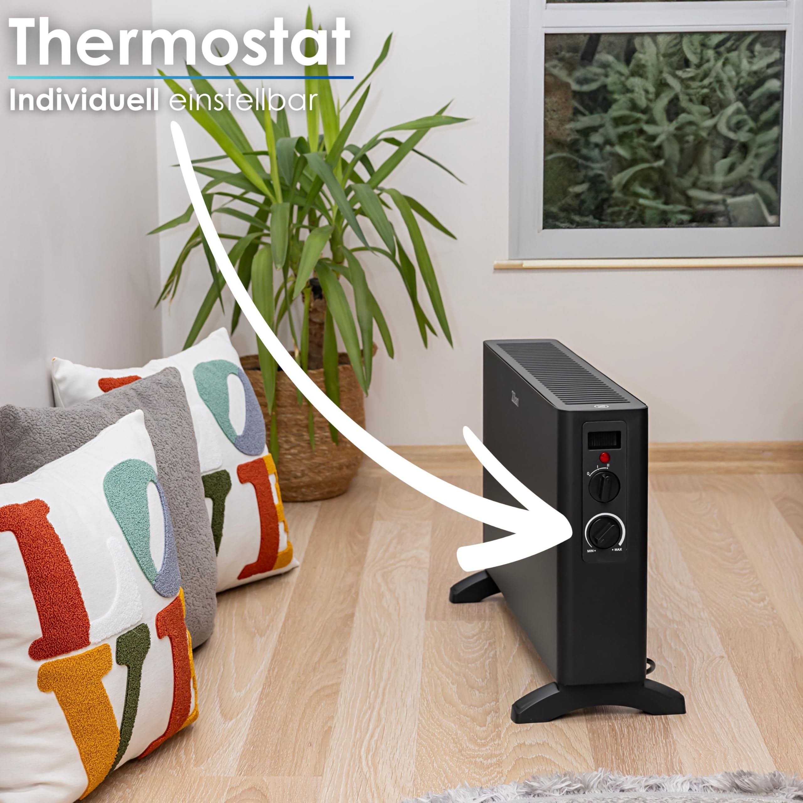 Konvektor Elektro 2 Heizstufen Convektor Elektroheizung Thermostat 1250/2000 Watt Schnellheizer Elektrische Heizung Heizstrahler