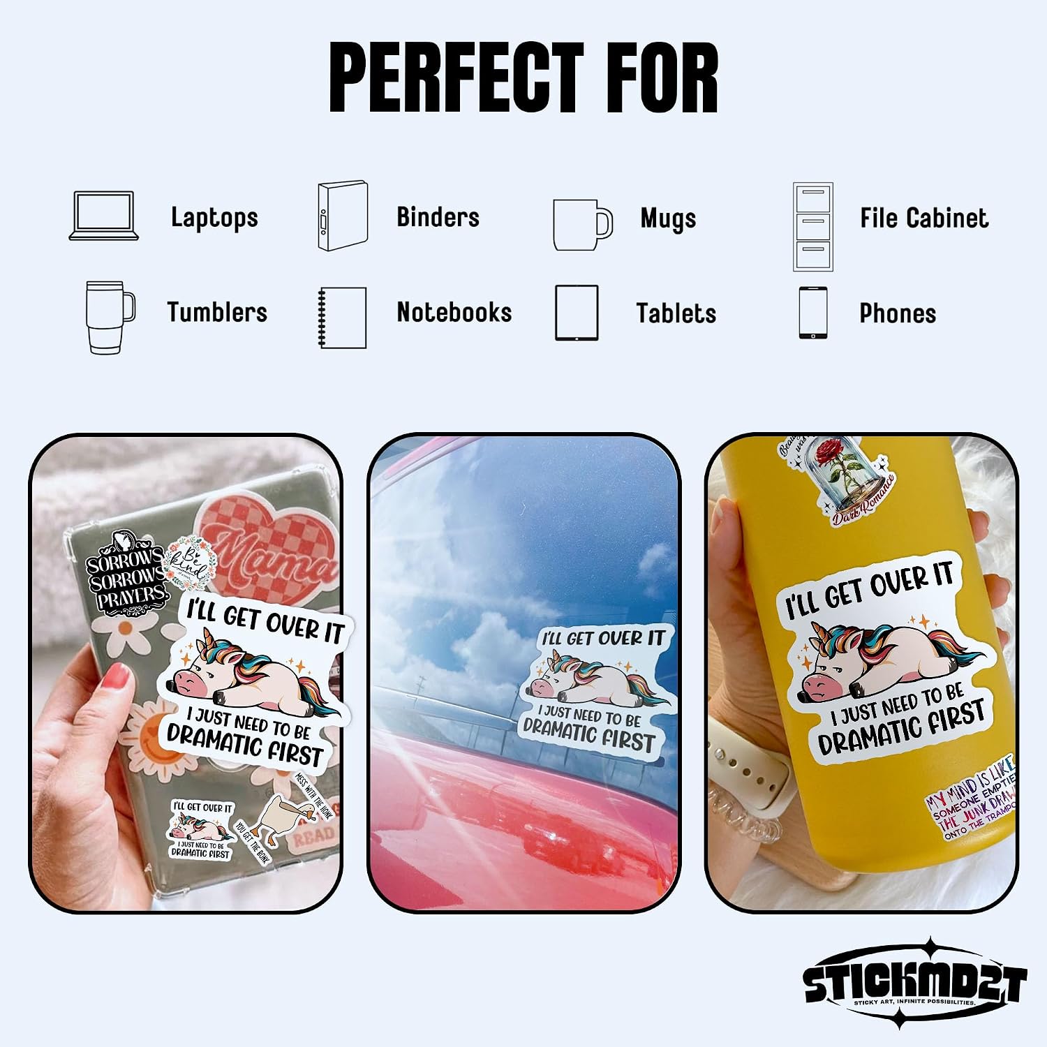 (3Pcs) I'll Get Over It I Just Need to Be Dramatic First Sticker Funny Unicorn Drama Lover 2" Waterproof Vinyl Decal Sticker Laptop, Water Bottles, Phone, Kindle Merchandise Decor Decal Gifts 2 Inches image 3