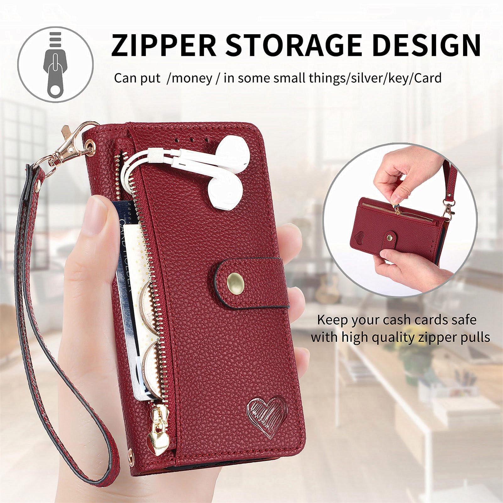 Case For Huawei Honor Magic5 Pro 5G Wallet Case, Wristband Flip Bracket Pu Leather Wallet Shell Cash Card Slot Cover Detachable Lanyard - View #8