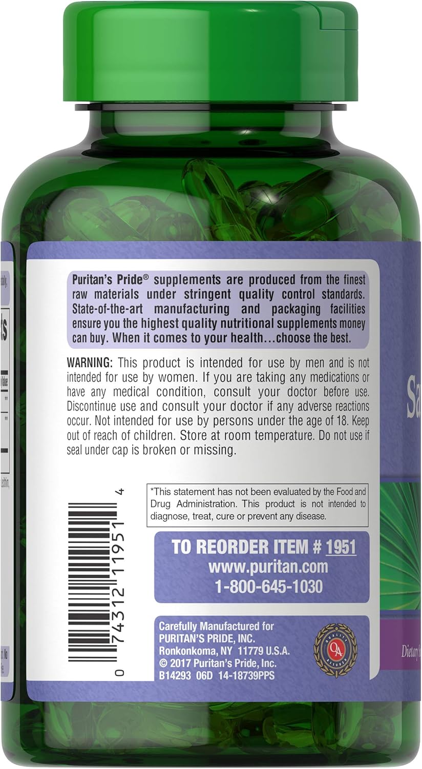 Saw Palmetto Extract, Supports Urinary Function and Promotes Prostate heatlh, 180 Count by Puritan's Pride : Everything Else