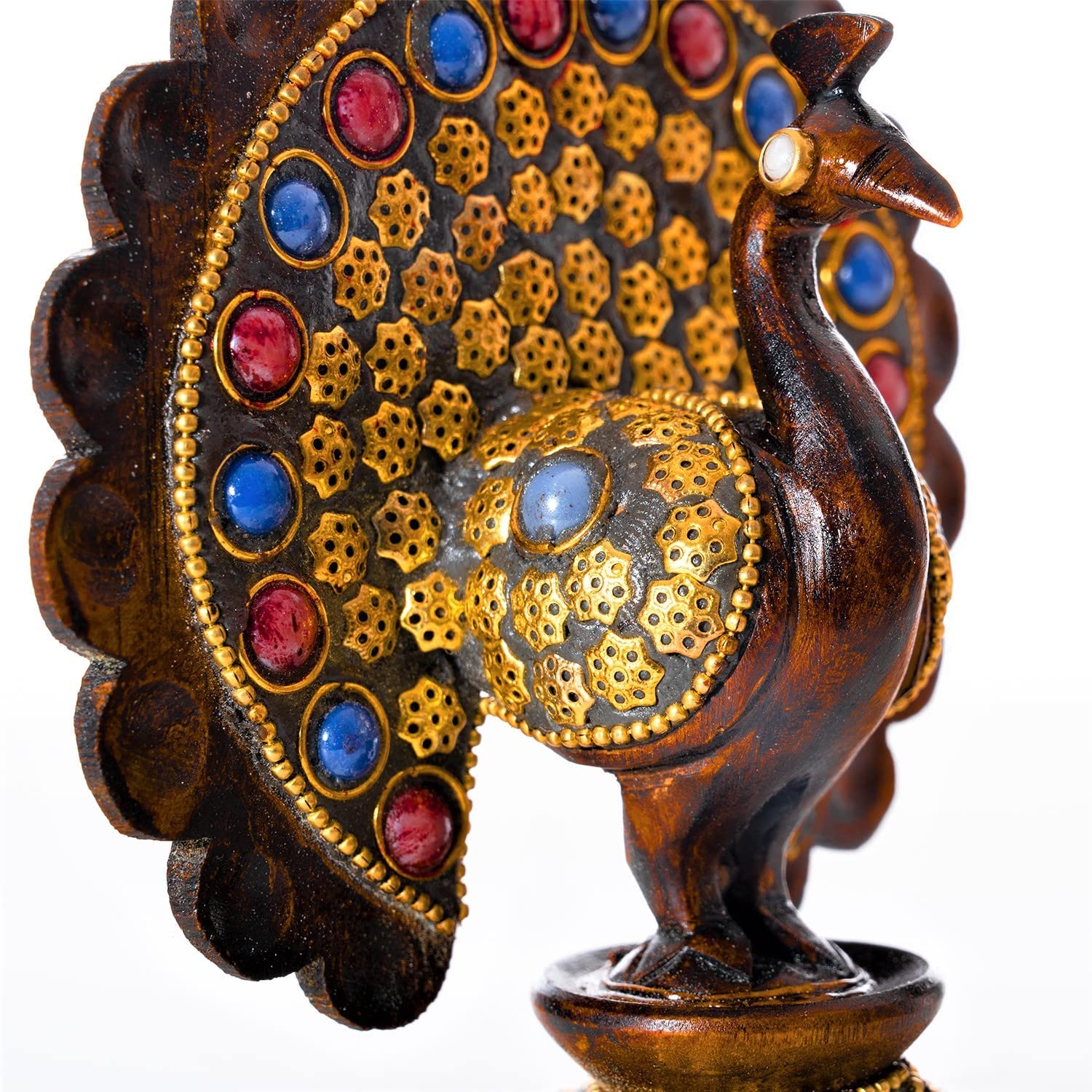Tarini Gallery Wooden Handcrafted Traditional Indian Rajasthani Home Décor Decoration Table Décor Showpiece & Gifting (Brown Studded Peacock)