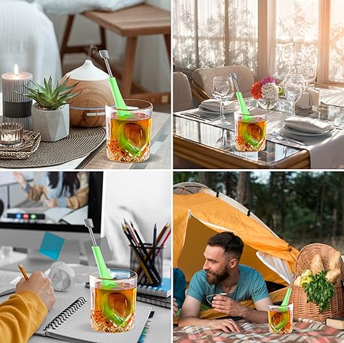 Miniatura 7 de VEIREN 3 filtros de té de mango largo de plástico, infusor de té de malla con émbolo integrado, reutilizables, coladores de dos lados para té