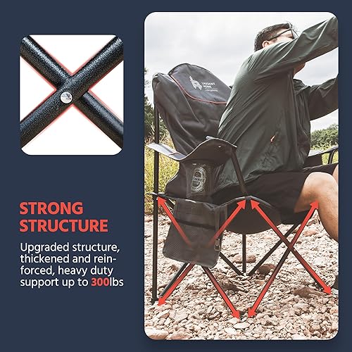 Miniatura 5 de OUTSIDER Silla plegable para campamento, silla plegable resistente de 400 libras, sillas de exterior de gran tamaño con soporte para tazas, bolsa
