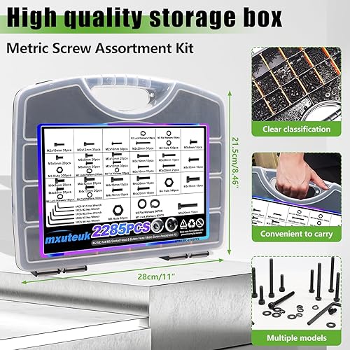 Miniatura 33 de mxuteuk Juego de tornillos M3 de 620 piezas, tornillos M3 adecuados para impresoras 3D, acero de aleación de grado 12.9 de 6/8/10/12/16/0.787 in