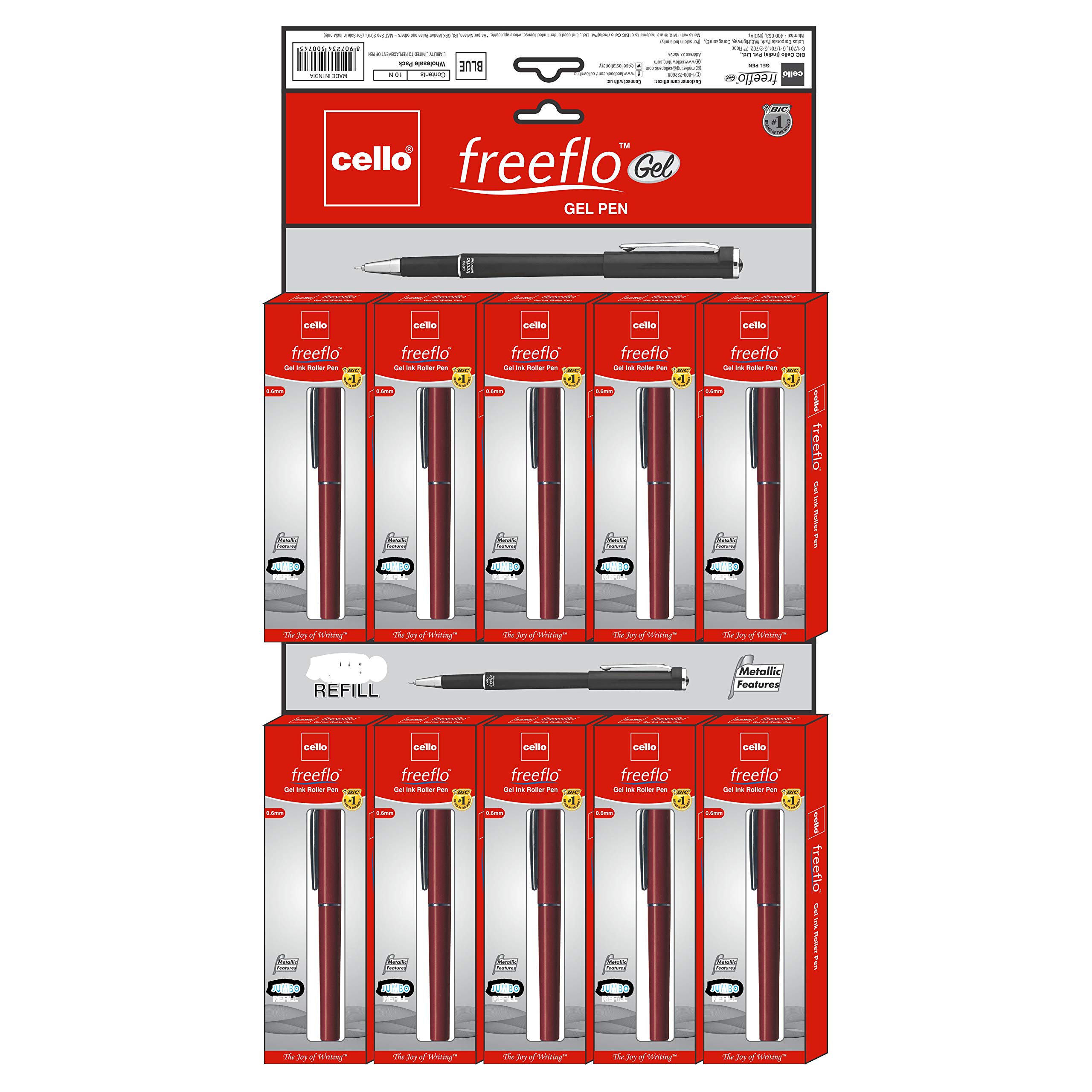 Cello Freeflo Roller Pen - Pack of 10 (Blue) - Image 3 thumbnail