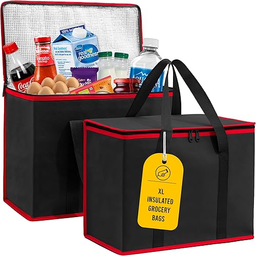 (No fabricado en China) Paquete de 2 bolsas de compras aisladas, bolsa de comestibles reutilizable y plegable, bolsa de aislamiento térmico para