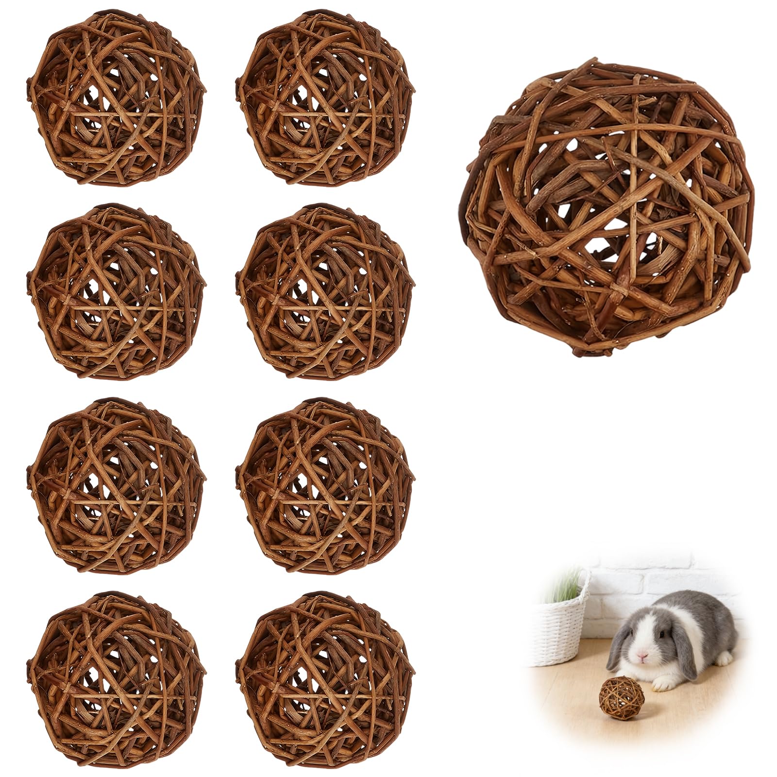 HZZON 9 Stück Kaubälle 5cm Kaninchen Spielzeug Natürlich Kauen Kleintierspielzeug Lustiger Nager Zubehör Natur Weidenball Spielzeug für Kleintiere Meerschweinchen Chinchillas Hamster Papagei