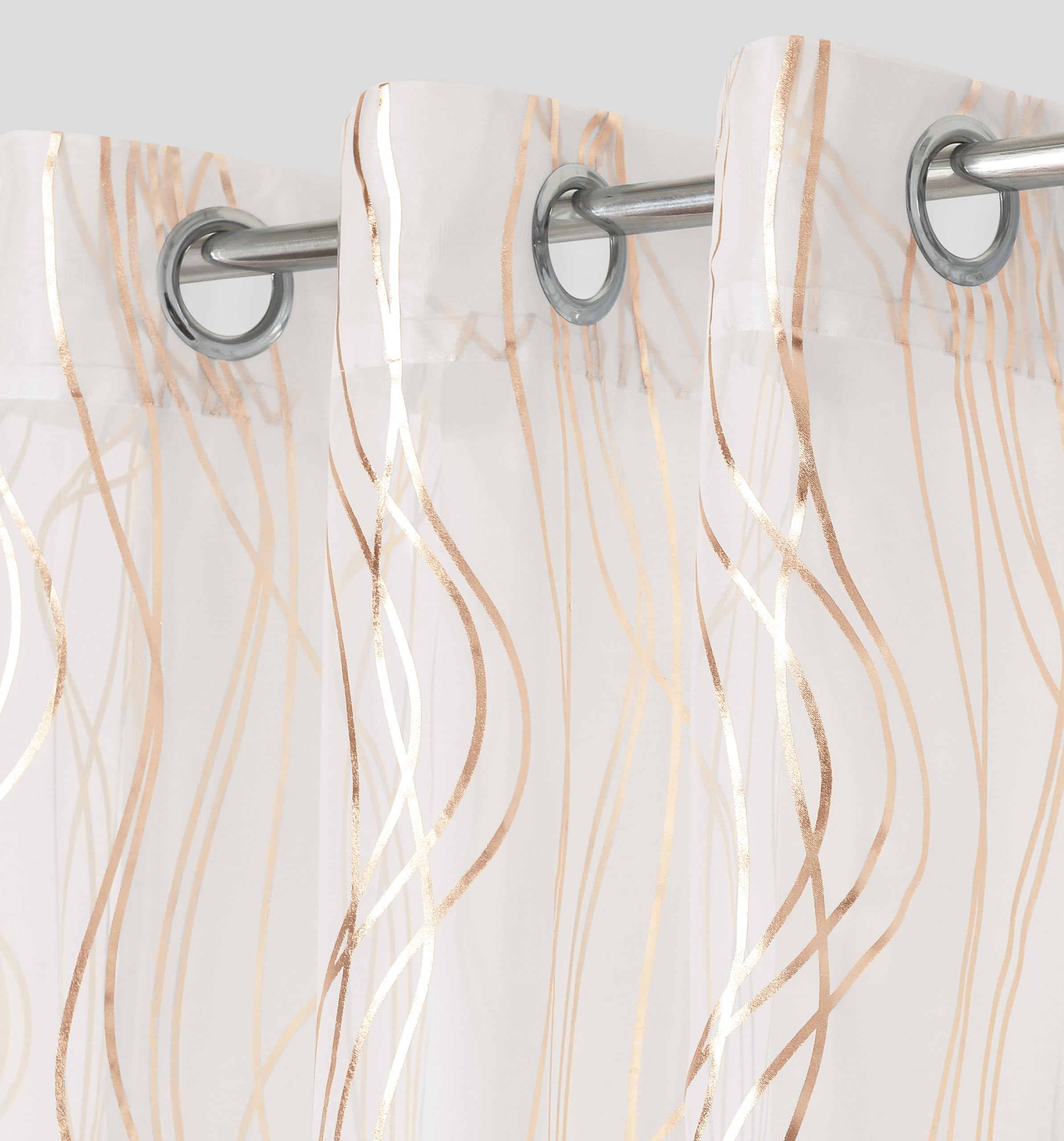 Intimates Window Voile Semi Transparent Sheer Curtains, Window Voile Curtains for Bedroom and Living, Metallic Pattern Silver, Gold, Ringtop Header (Gold, 59" width x 48" drop)