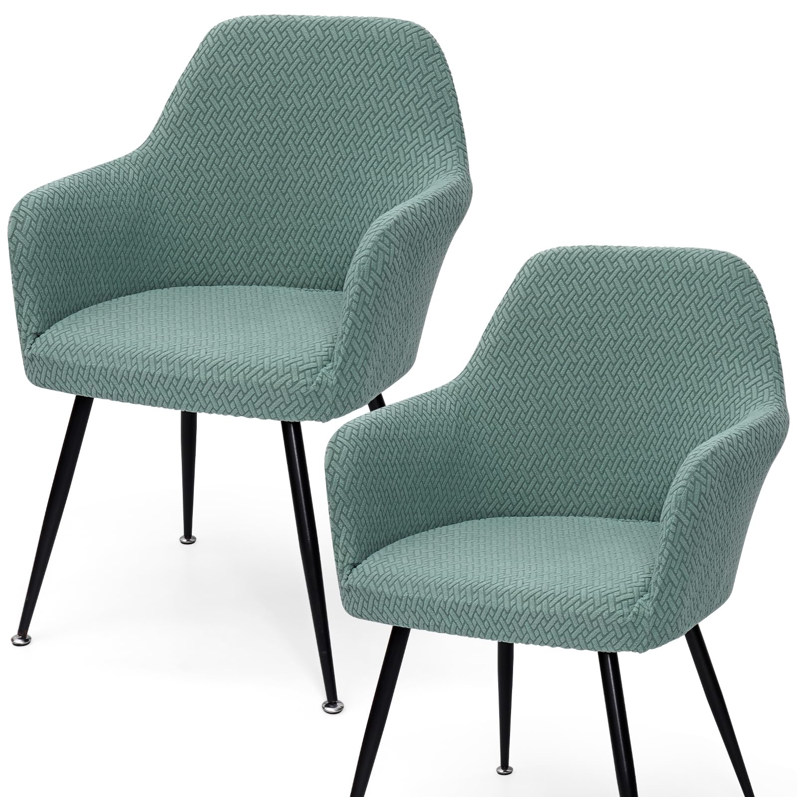 Betylifoy Stretch Chair Covers Removable Curved Back Chair Slipcover 2PCS Jacquard Chair Slipcovers Dining Chair Covers with Armrest for Bedroom Living Room Kitchen Home Decor (2, green, universal)