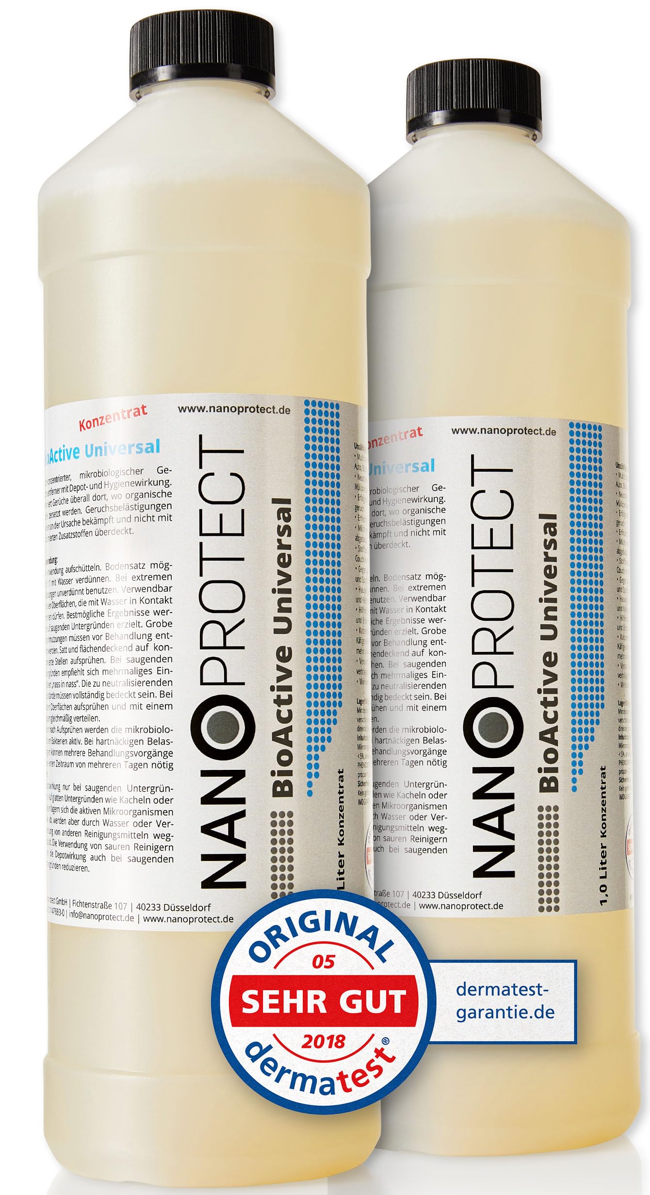 Nanoprotect BioActive Universal Geruchsneutralisierer | Biologischer Geruchsentferner und Textilerfrischer mit Wirkbeschleuniger | 2x1 Liter Konzentrat Refill Set